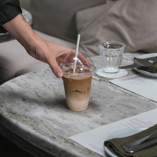 white paper straw in PLA clear cup with dome lid