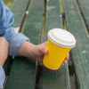 12oz Hello Yellow cup with white CPLA lid